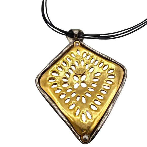 Chicos Necklace Statement Pendant 3" Gold Tone Layered Black Cord 14–16" Long - Picture 5 of 5
